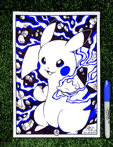 Pikachu Blue Inked Art